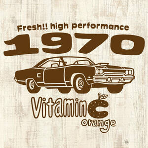 ■VITAMIN C ORANGE Tシャツ■Sサイズ（ホワイトxブラウン）ROADRUNNER PLYMOUTH MOPAR モパ－　ロ－ドランナ－