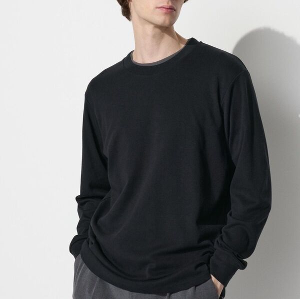 新品 メンズ 黒Lサイズ×1枚 ソフトタッチクルーネックTシャツ ユニクロ