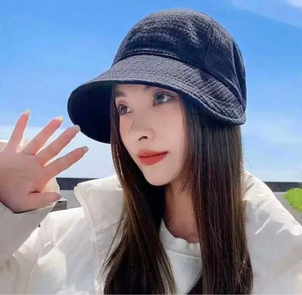 つば広帽子 キャップ UVカット レディース 紫外線対策 小顔効果 洗える 折り畳み (ブラック)