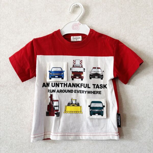 TARKAR しかけ 車 Tシャツ 90cm レッド×ホワイト