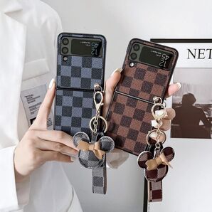 高級感 チェック柄 ストラップ付き Galaxy Z Flip6ケース かわいい ギャラクシーZフリップ6カバー