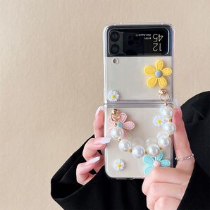 かわいい 花柄 Galaxy Z Flip6ケース ストラップ付き 韓国 携帯カバー