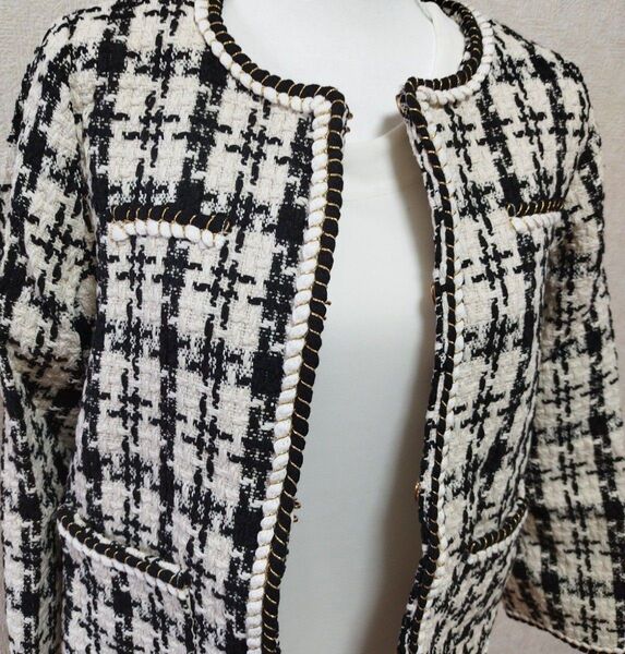 新品☆Evafreedom ノーカラー ツイードジャケット L