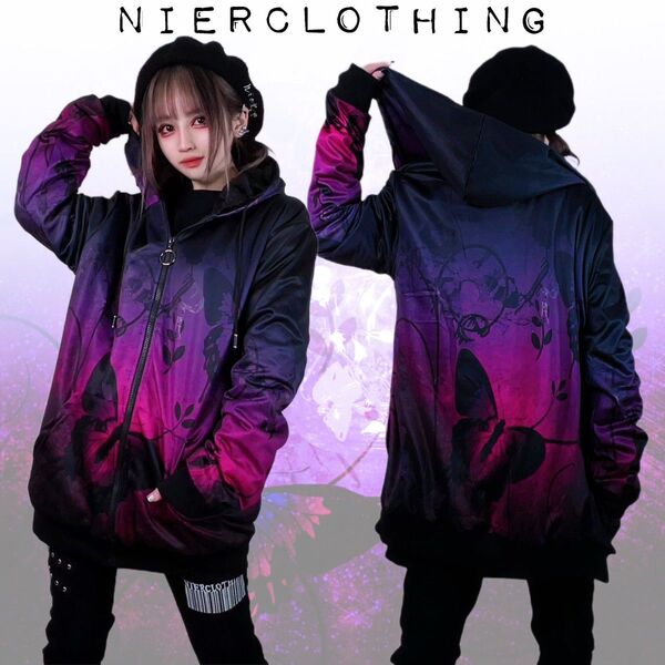 NieR 内側超ふわもこ厚手ZIP OUTER【PURPLE BUTTERFLY】