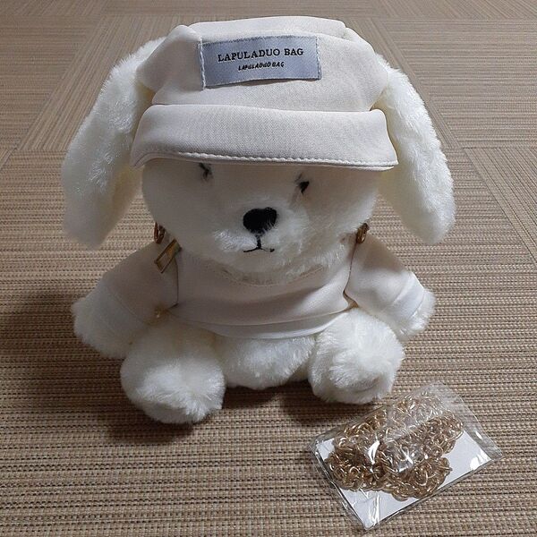 たれ耳うさぎ ぬいぐるみバッグ ふわふわバッグ ポシェット チェーン付き ロップイヤーラビット ミルキーホワイト
