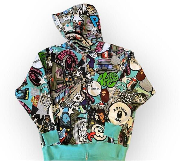 A BATHING APE コミックアートシャークジップフーディ M
