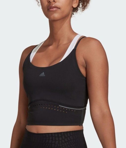 アディダス 黒 HIIT 45 Seconds クロップタンクトップ Tシャツ スポーツブラ インナー adidas トップス
