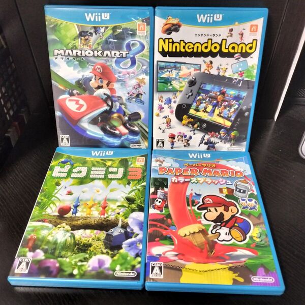 WiiU マリオカート8 ニンテンドーランド ピクミン3 ペーパーマリオ カラースプラッシュ 4本セットまとめ