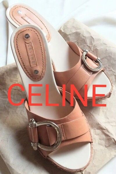 CELINE サンダル ハイヒール プラットフォーム キャメル ブラウン シルバー金具 セリーヌ レザー