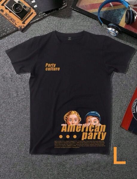 アメリカンパーティー 半袖Tシャツ お洒落 可愛い カッコいい ブラック メンズ レディース