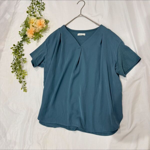 earth music&ecology トップス ブルー 半袖 ブラウス