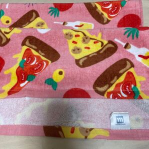 MARUSHIN ピザ柄フェイスタオル ピンクタグ跡あります。