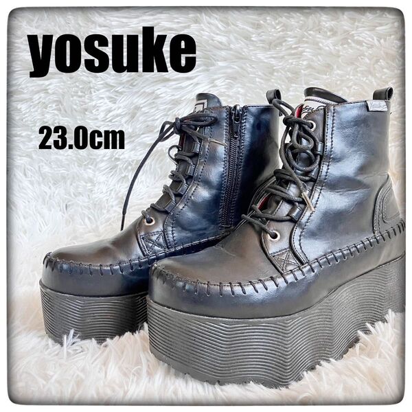 【美品】yosuke ヨースケ サイドジップ 厚底スニーカー レースアップ M