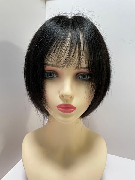 フルウィッグ人毛100%人毛ウィッグ医療ウィッグボブショートストレート広い頭皮 ナチュラルブラック