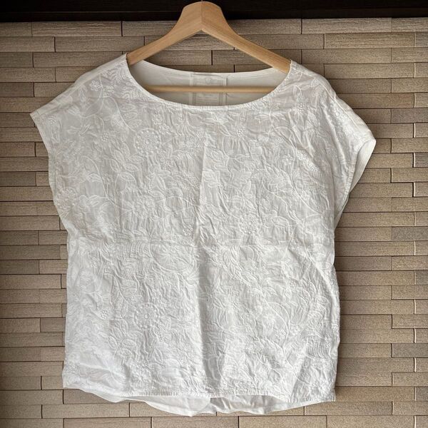 BEARDSLEY ビアズリー フロント刺繍フレンチ 半袖 ブラウス 刺繍 シャツ Tシャツ フレンチスリーブ フリー 手洗い可