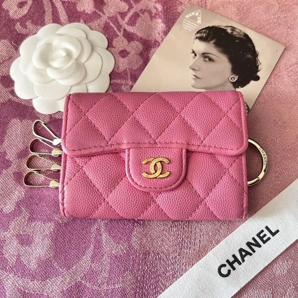 シャネル CHANELタイムレスクラシック ラインマトラッセ キャビアスキン AP0222 4連 キーケース