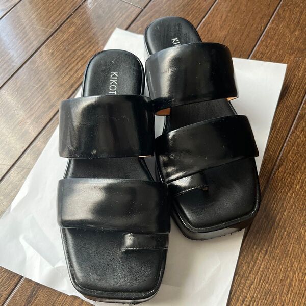 KIKOT ダブルベルトサンダル レザー ブラック 37