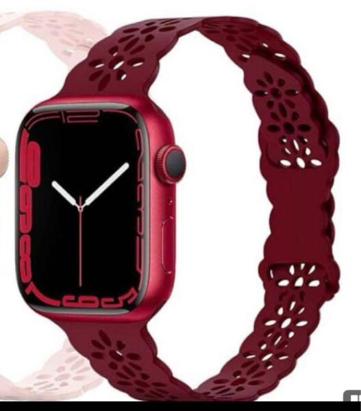 コンパチブル Apple watch バンド赤レッド レース42.44.45mm アップルウォッチ ベルト バンド