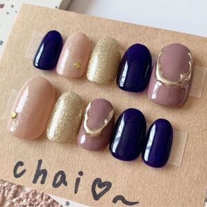 【現品】ネイルチップ ネイビー ニュアンス シンプル ショートオーバル