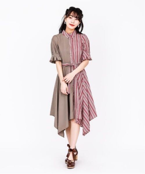 axes femme バイカラーヘイレムワンピース ピンク