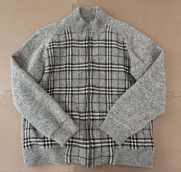 BURBERRY 羊毛・シルク混 ノバチェック ブラウン ニット ジャケットL
