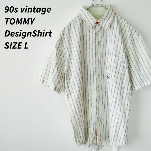 90s vintage TOMMY ポロシャツ 半袖シャツ トミー Y2K ストライプシャツ