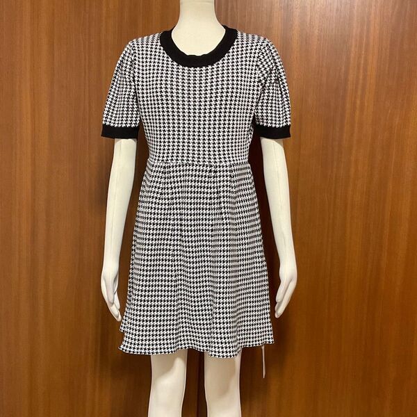 千鳥格子柄ワンピース ミニワンピース モノトーン 新品