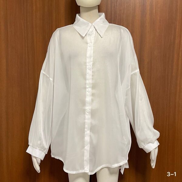 白ブラウス 長袖 ボリューム袖 フリーサイズ 新品