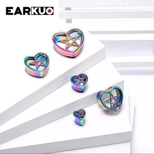 ボディピアス レインボー マルチ ハート 星 スター 五芒星 ダブルフレア