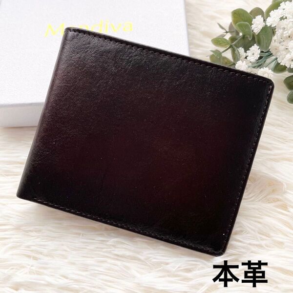 財布 メンズ 本革 二つ折り財布 レザー コンパクト プレゼント ブラウン ブラック トップレザー 父の日 ウォレット