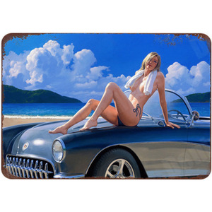 A2330 metal autograph tin plate . metal plate . plate american miscellaneous goods pin nap girl Ran Jerry swimsuit beautiful woman car garage 4