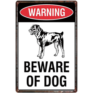 A2428　メタル　サイン　ブリキ　看板　金属製　プレート　アメリカン雑貨　昭和レトロ　警告　注意　危険　犬　愛犬　番犬　猛犬　3183