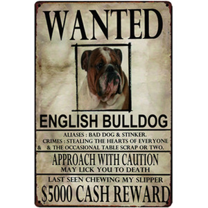 A2450　メタル　サイン　ブリキ　看板　金属製　プレート　アメリカン雑貨　昭和レトロ　動物　募集　求む　犬　愛犬　ブルドッグ　9966