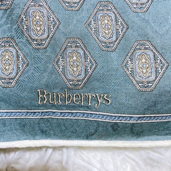 良品☆ BURBERRYS バーバリーズ ハンカチ スカーフ ミニスカーフ 総柄 シャドー 刺繍 コットン レディース 春 夏