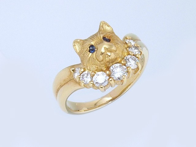 競売 ダイヤモンド猫モチーフリング(k18wg) - リング(指輪 