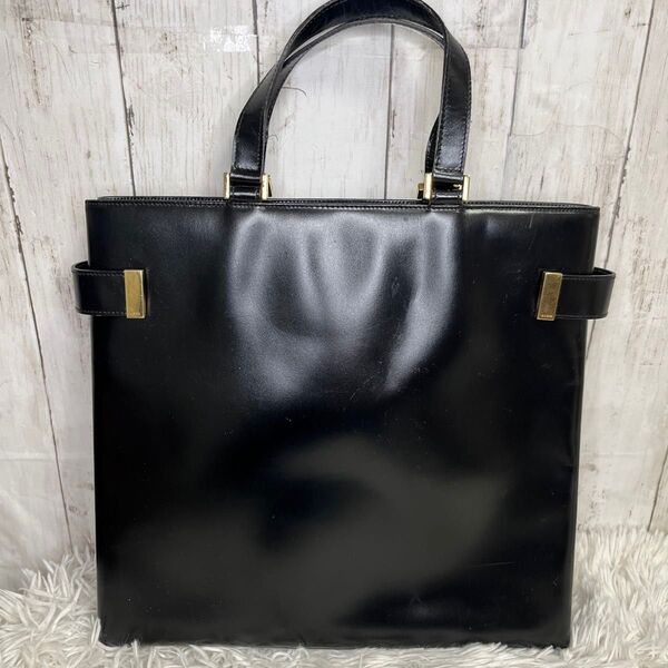 GUCCI ハンドバッグ ブラック レザー ロゴ 大容量
