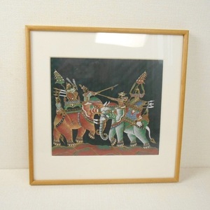 Art hand Auction 布に手描ききされた象の上の戦闘の絵画 額入り 詳細不明品, 美術品, 絵画, その他