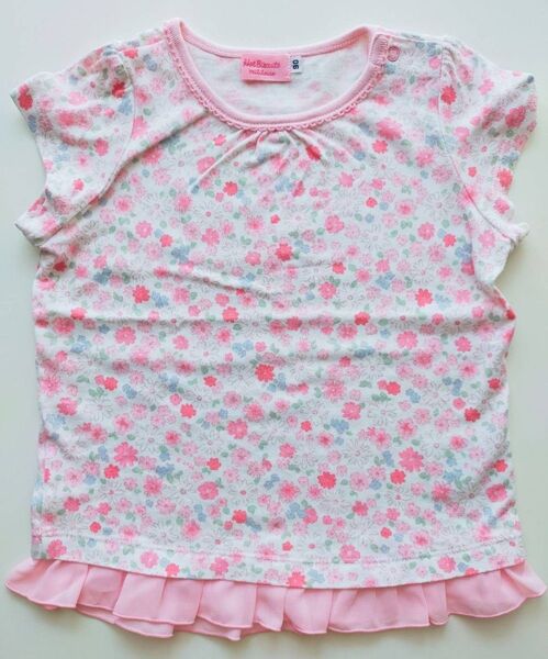 ベビー 服 90 女の子 半袖 子供服 キッズ Tシャツ ピンク ミキハウス 花柄 シフォン フレア 夏服 こども服 総柄