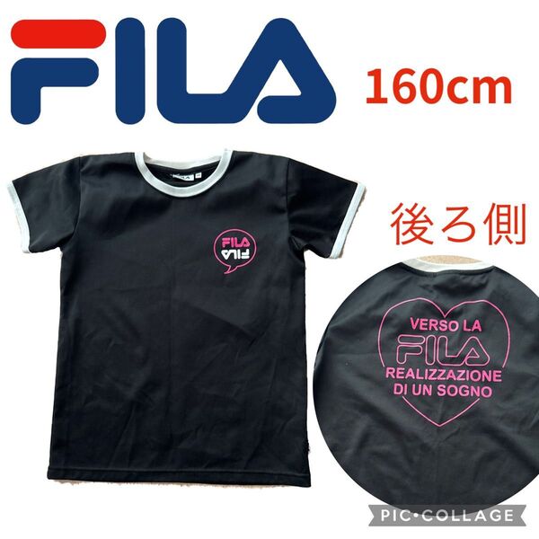 FILA 半袖160cm 黒 プリント 速乾ドライメッシュTシャツ 部活 JS 半袖Tシャツ