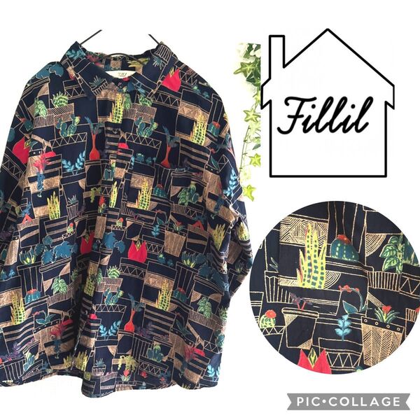 フィリル fillil 総柄シャツ 羽織 ボタンダウンシャツ サボテン柄 植物