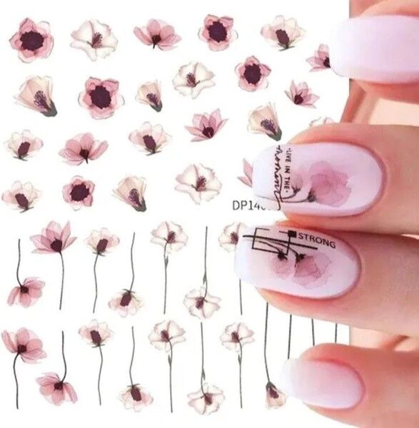 【NS-03】Nail Sticker 3Dネイルステッカー シール 水彩 花 フラワー ピンク