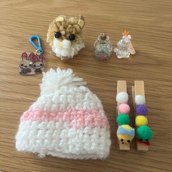 ミニチュア帽子 ウサギのチャーム ハムスター 毛糸 ビーズ 文房具 ハンドメイド あみぐるみ ぬいぐるみ マスコット キーチェーン