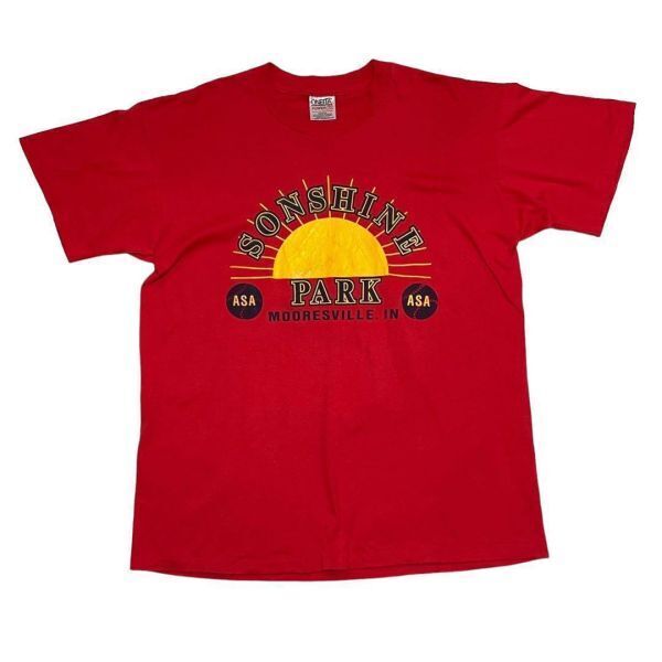 送料無料! 90s ONITA ビンテージ プリント Tシャツ USA製 シングルステッチ 90年代 オニータ 赤 vintage 古着 【XL】