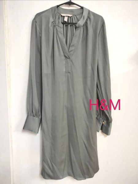 H&M チュニック ワンピース サテン カーキ
