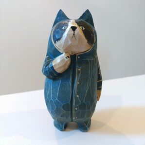 【残りわずか】猫の置物 オブジェ 飾り 手彫り 木製 ぶさかわ 可愛い ネコ好き インテリア レトロ