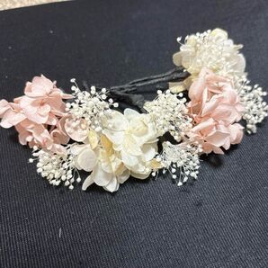 ヘアアクセサリー 髪飾り 卒業式 成人式 ドライフラワー プリザーブドフラワー あじさい カスミソウ ピンク ゴールド