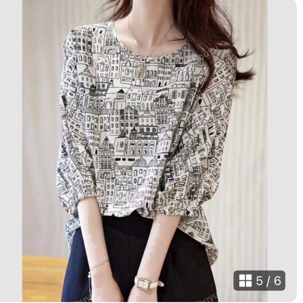 SHEIN シーイン 建築柄ブラウス 長袖ブラウス 総柄 春 未使用 M XL 長袖ブラウス ブラウス