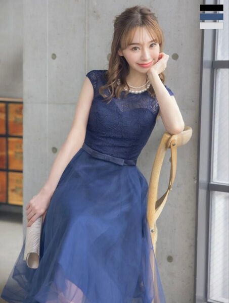 新品未使用結婚式お呼ばれネイビーチュールドレス