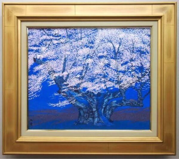 百瀬太虚 「千古 (淡墨桜)」 油彩画 8号 裏書あり 夜桜 秀作 一枚の絵取扱作家 示現会 ル・サロン展入賞