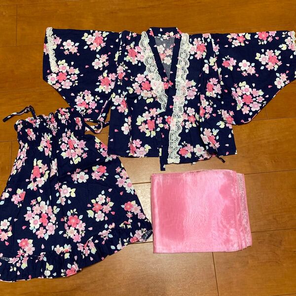女の子 浴衣 帯 3点 ワンピースセット 104cm 3-4歳 motherways